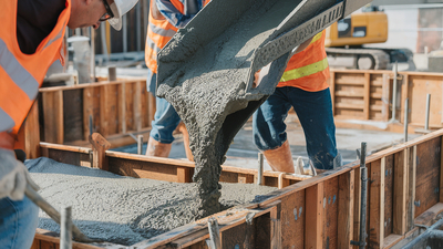 Construction workers pouring concrete at a building foundation Gemeinsame Erklärung zum BBQ-Konzept